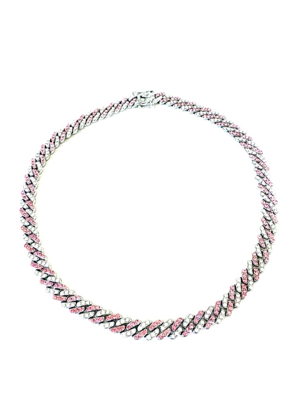 Women's Pink & Silver Cubic Zirconia Cuban Link Necklace - Picture 3 of 8